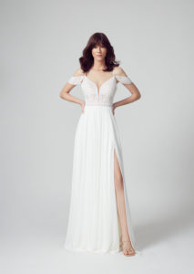 Brautkleid mit Carmenträgern